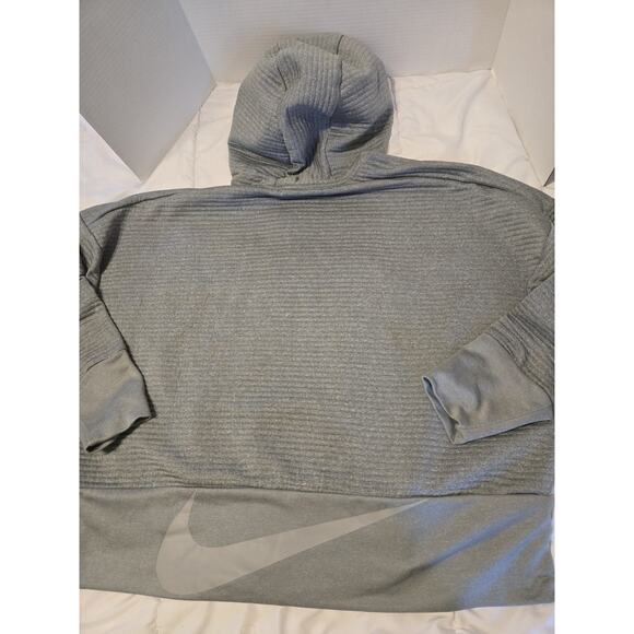 Nike Dri-fit Womens Sweatshirt Hoodie Sz XL Gray Black Rib Back Logo Workout - Picture 1 of 7